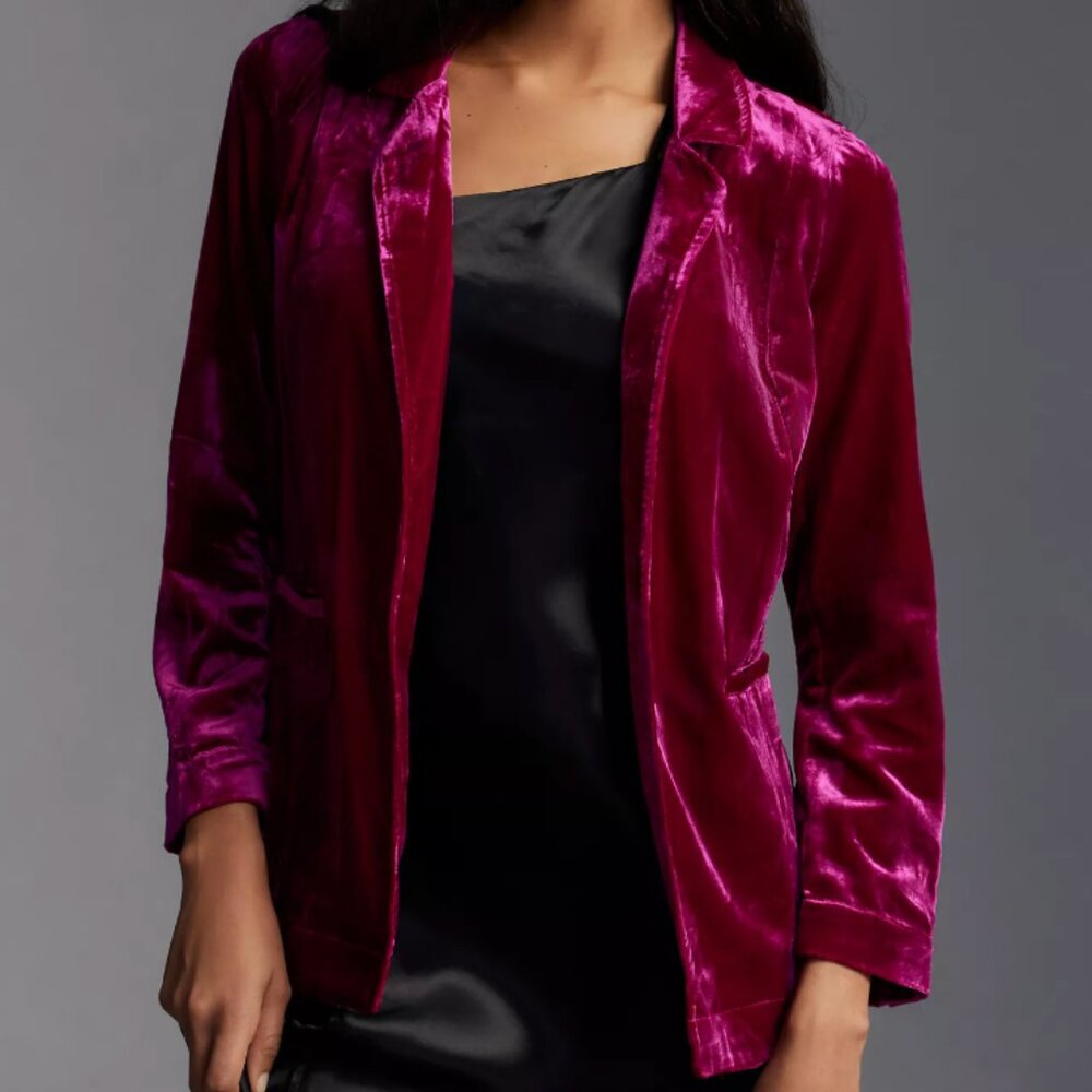 Anthropologie Velvet Tulip-Back Blazer - Raspberry - Size XS